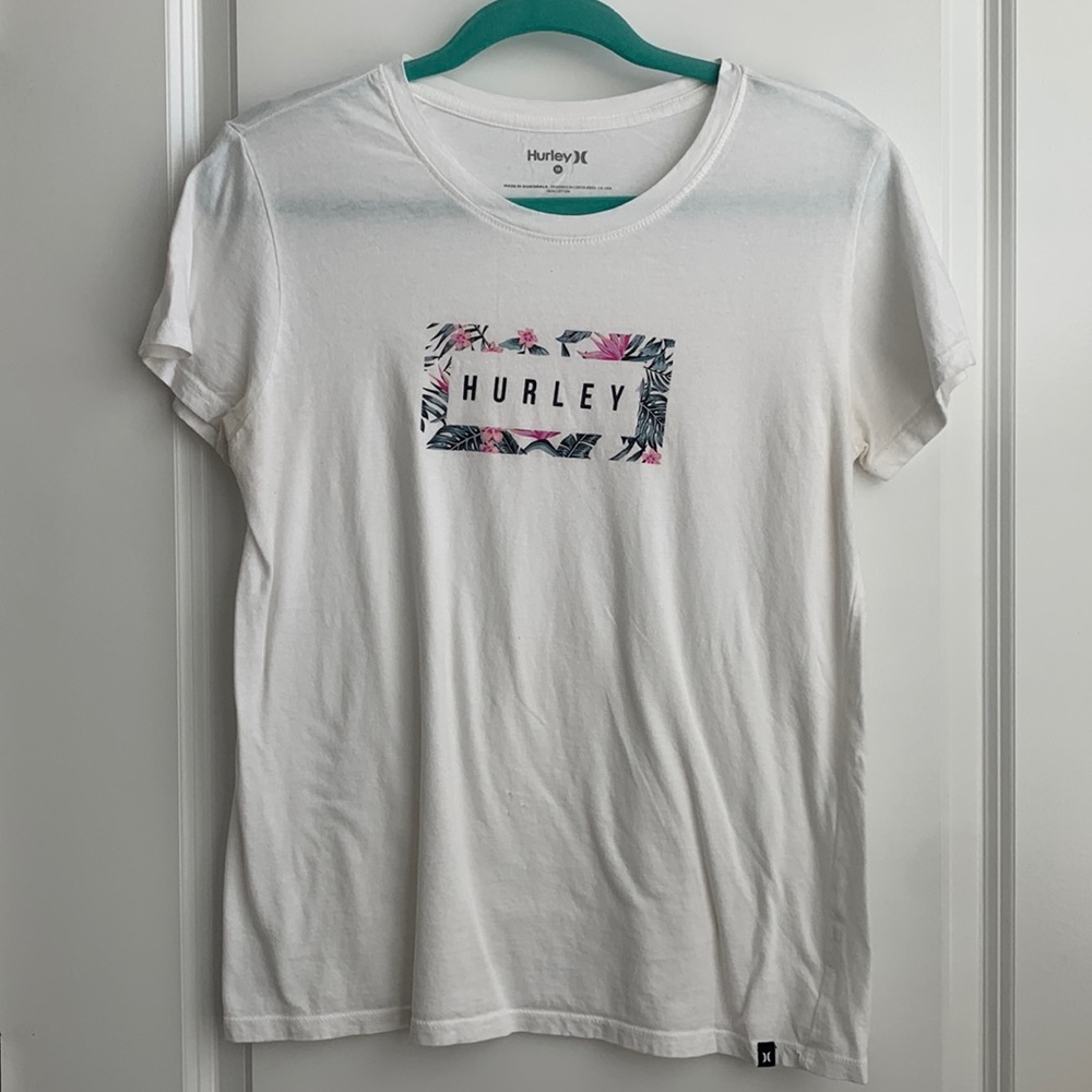 Hurley White Floral Logo T-Shirt